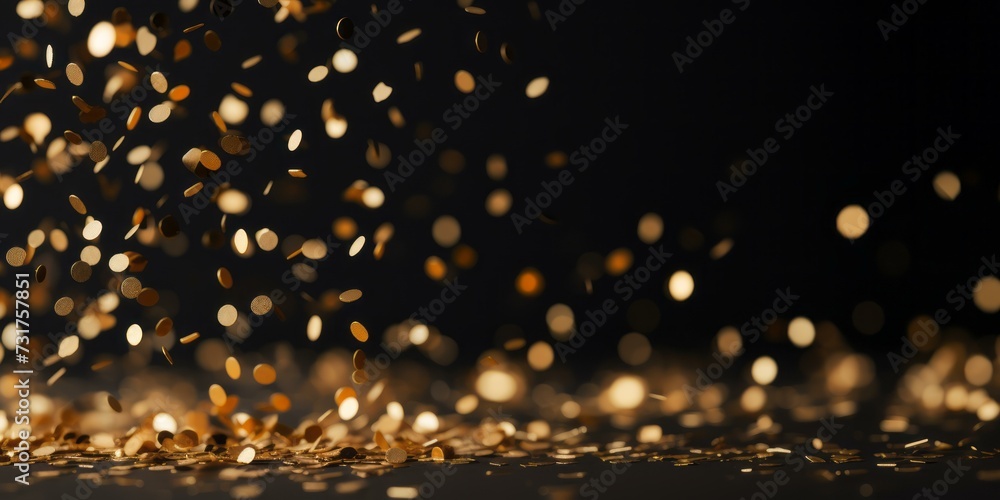 Golden Confetti Celebration Sparkling Luxury Over Black Background