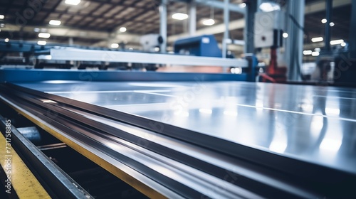 Photograph of sheet metal, alluminum, rolls in an industrial environment. Rolls of galvanized sheet steel in the factory.