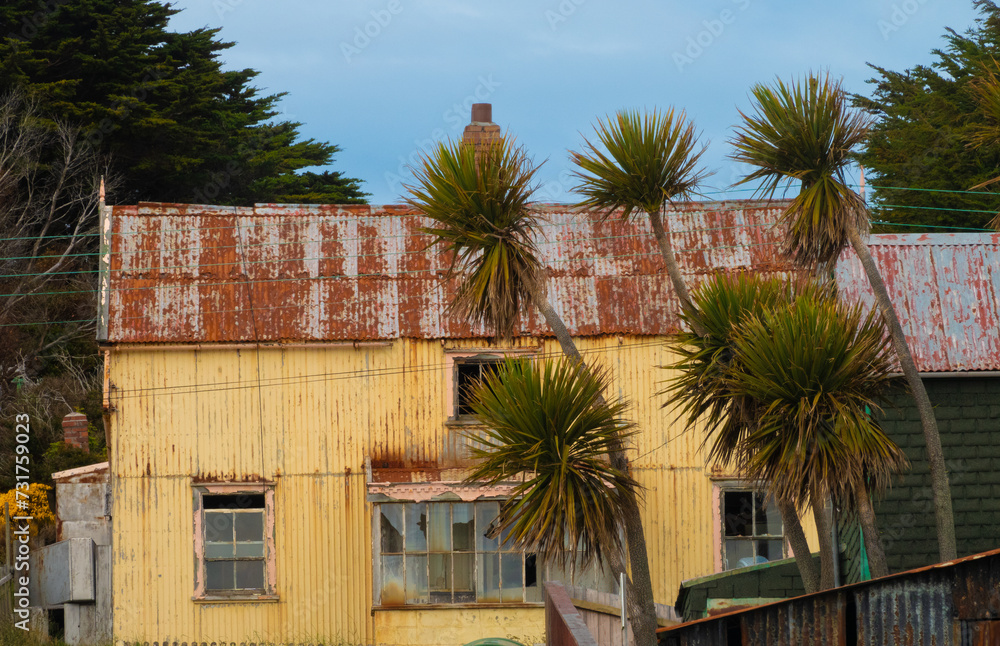 Rusty abandoned buildings in Stanley, Falkland Islands (Islas Malvinas), UK