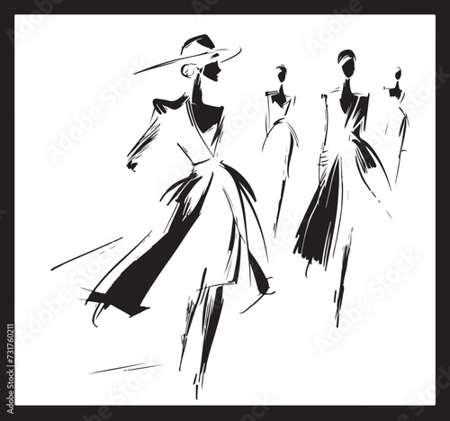 Stylish fashion models. Abstract fashion girls Sketch
