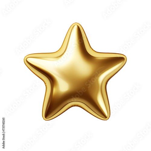 Golden star shaped balloon isolated on transparent background