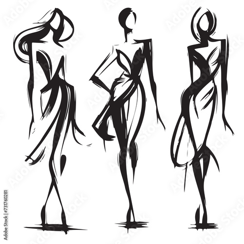 Stylish fashion models. Abstract fashion girls Sketch