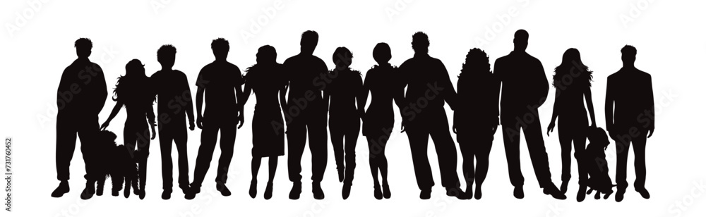 Silhouette of a group of different people on white background. Silhouette of a group of different people on white background.