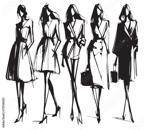 Stylish fashion models. Abstract fashion girls Sketch
