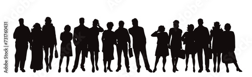 Silhouette of a group of different people on white background.