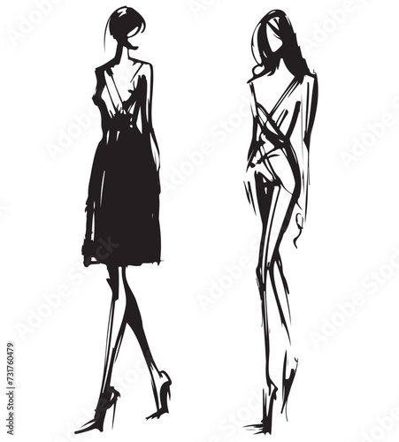 Stylish fashion models. Abstract fashion girls Sketch
