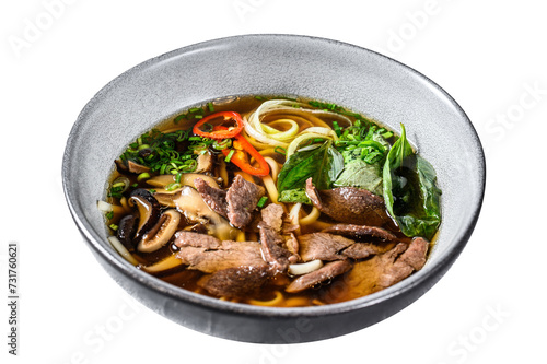 Pho Bo vietnamese Soup with beef. Isolated, Transparent background.