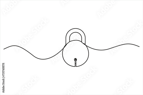 safety Padlock in continuous line art drawing. Portable lock with keyhole minimalist black linear sketch isolated on white background. Vector illustration
