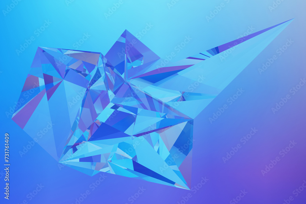3D rendering of an abstract crystal structure with a low polygon design creates an iridescent and refracting effect on the surface 3D rendering of an abstract crystal structure with a low polygon design creates an iridescent and refracting effect on the surface