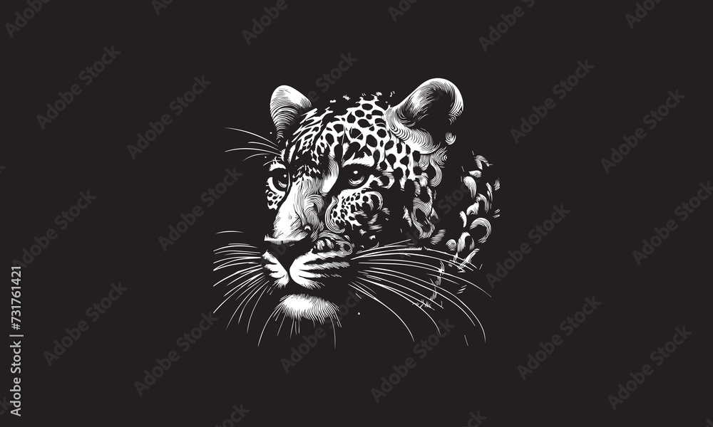 Ethereal Beauty: A Majestic Leopard Illustrated with Intricate Line Art and Patterns, leopard, wildlife, art, illustration, black and white, patterns, line art, majestic, animal portrait, ethereal bea