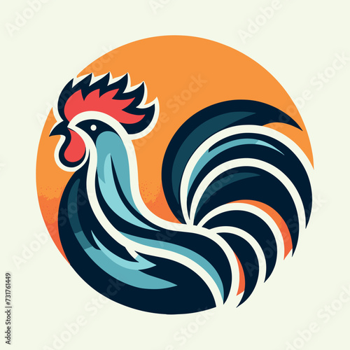 Vector flat abstract rooster gradient colorful logo, Generative Ai