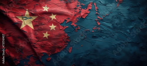 US and China national flag, idea for economic crisis and trade war, Generative Ai photo