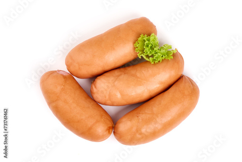 Pork boiled sausages, isolated on white background.