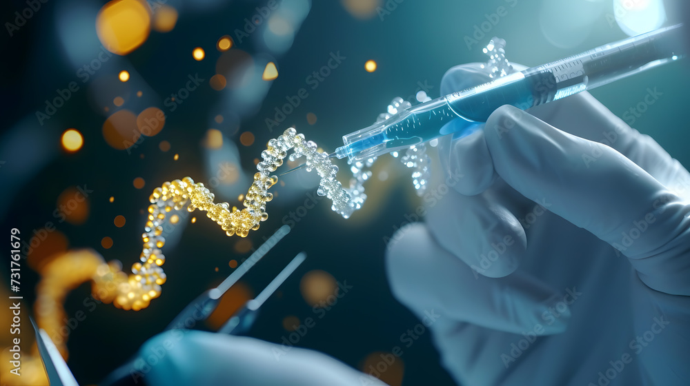 A scientist using a gene editing tool to cure a disease. Editing genes ...