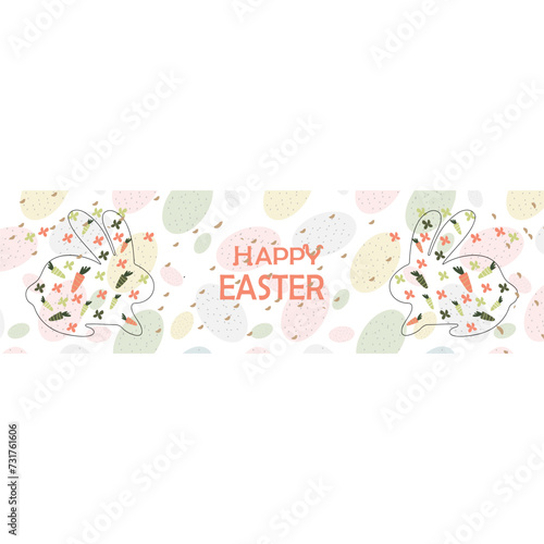 Happy Easter banner.Modern minimal style. Horizontal poster, greeting card, header for website.