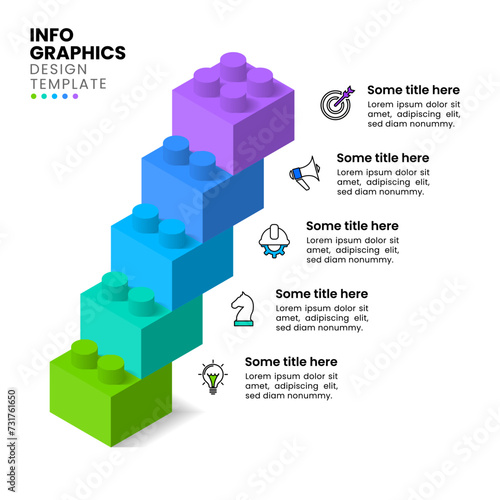 Infographic template. A staircase with building blocks and 5 steps