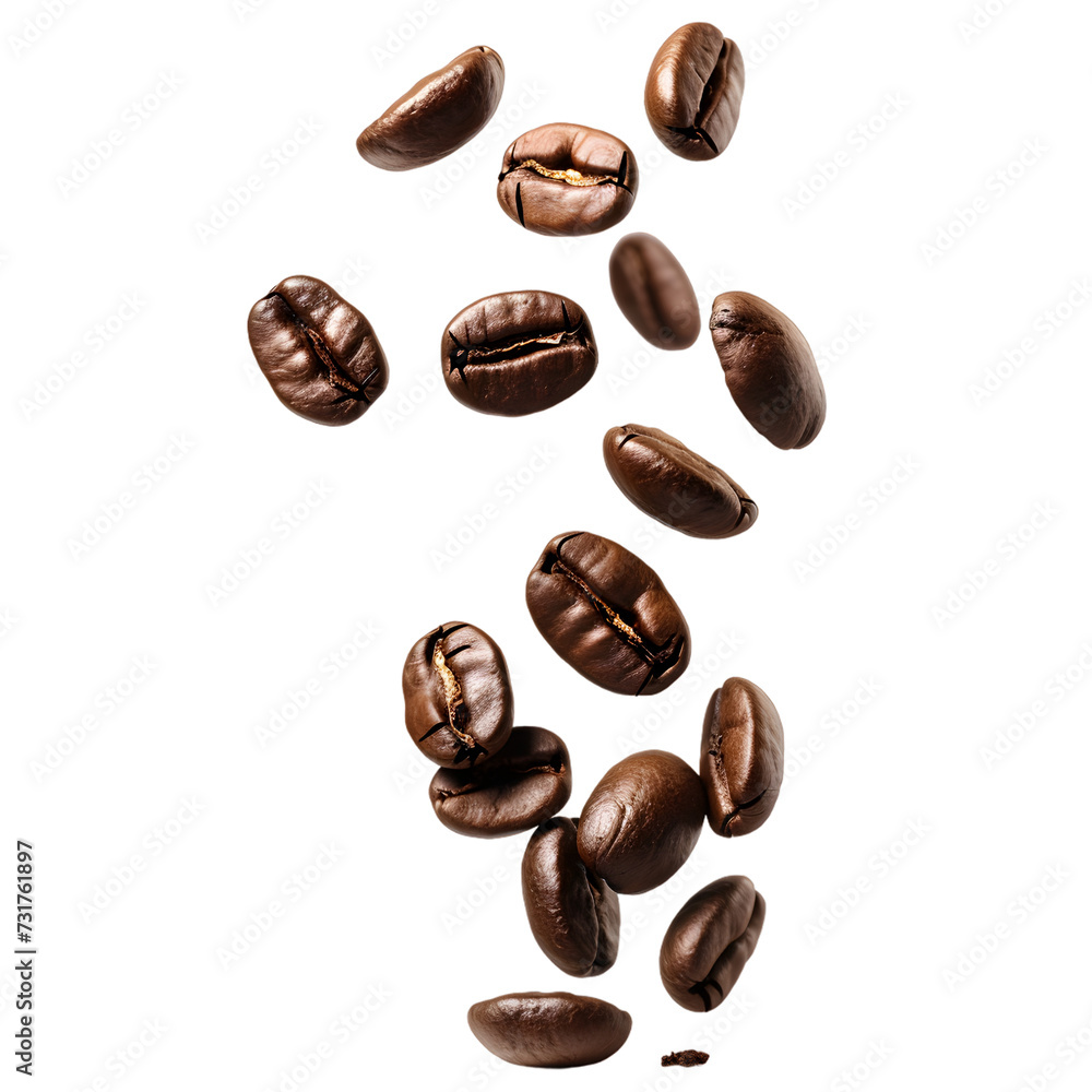 Falling coffee beans isolated on transparent background Falling coffee beans isolated on transparent background