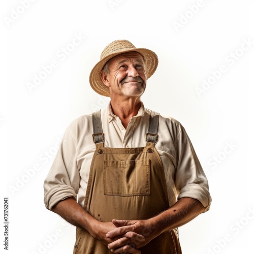 Portrait of a Dedicated Farmer on Isolated White Background
