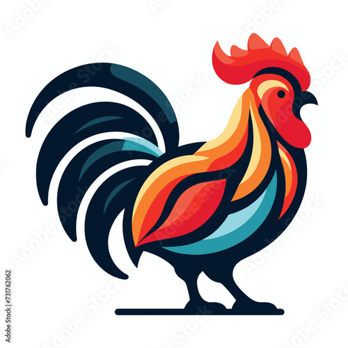 Vector flat abstract rooster gradient colorful logo, Generative Ai