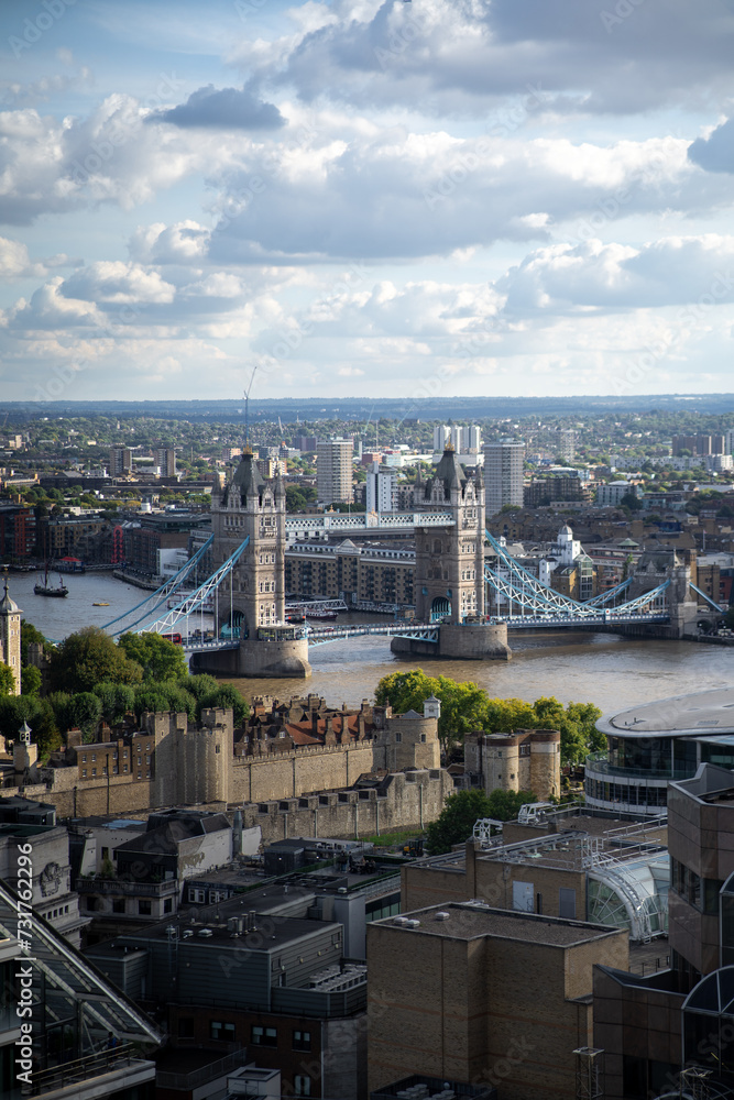Aerial View of Tower Bridge and the Historic Tower of London