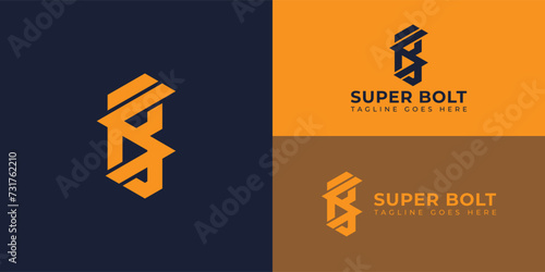 Abstract initial letter SB or BS logo in orange color isolated in deep blue background applied for electrical supplier logo also suitable for the brands or companies have initial name BS or SB. photo