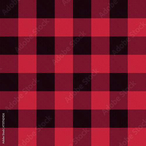 plaid flannel pattern, black and red checkered seamless repeatable texture, vector