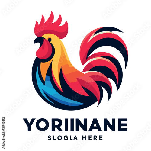 Vector flat abstract rooster gradient colorful logo, Generative Ai