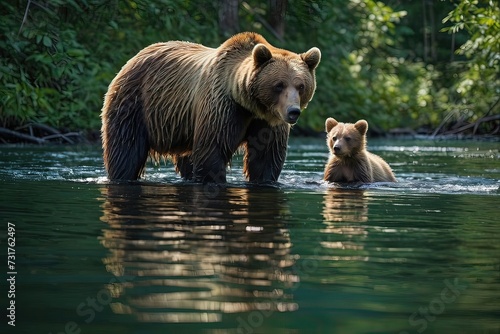 Nature Scene: AI-Generated Bears Hunting in the Water