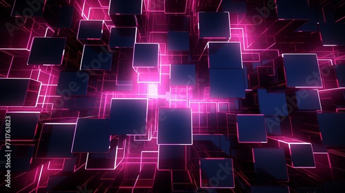 Vibrant pink neon geometric shapes illuminating digital technology