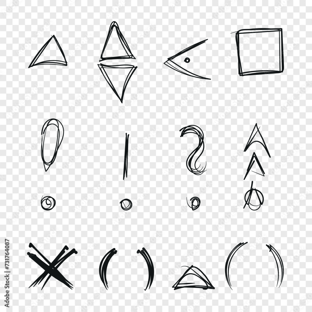 Vector exclamation mark, brackets, question mark and triangles Stock