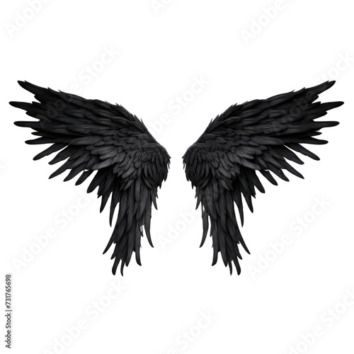 Realistic angel demon black wings on white background