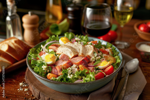 Gourmet cobb salad with bacon and eggs