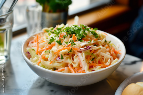 Coleslaw in a dining setting photo