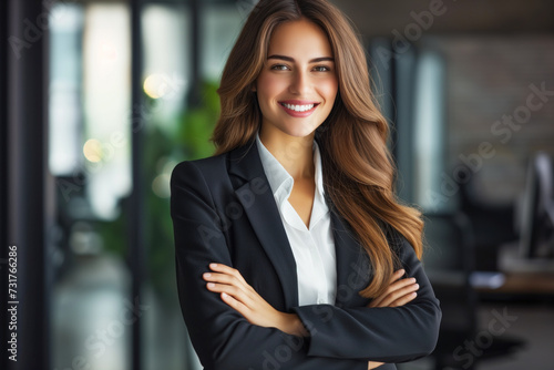 Smiling businesswoman with arms crossed © kossovskiy