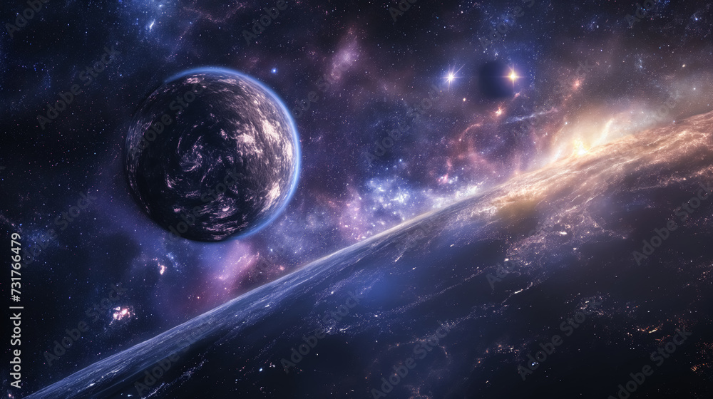 Obraz premium deep space, focusing on the ethereal dance of cosmic gases, nebulae, and distant galaxies, bathed in the soft glow of distant stars