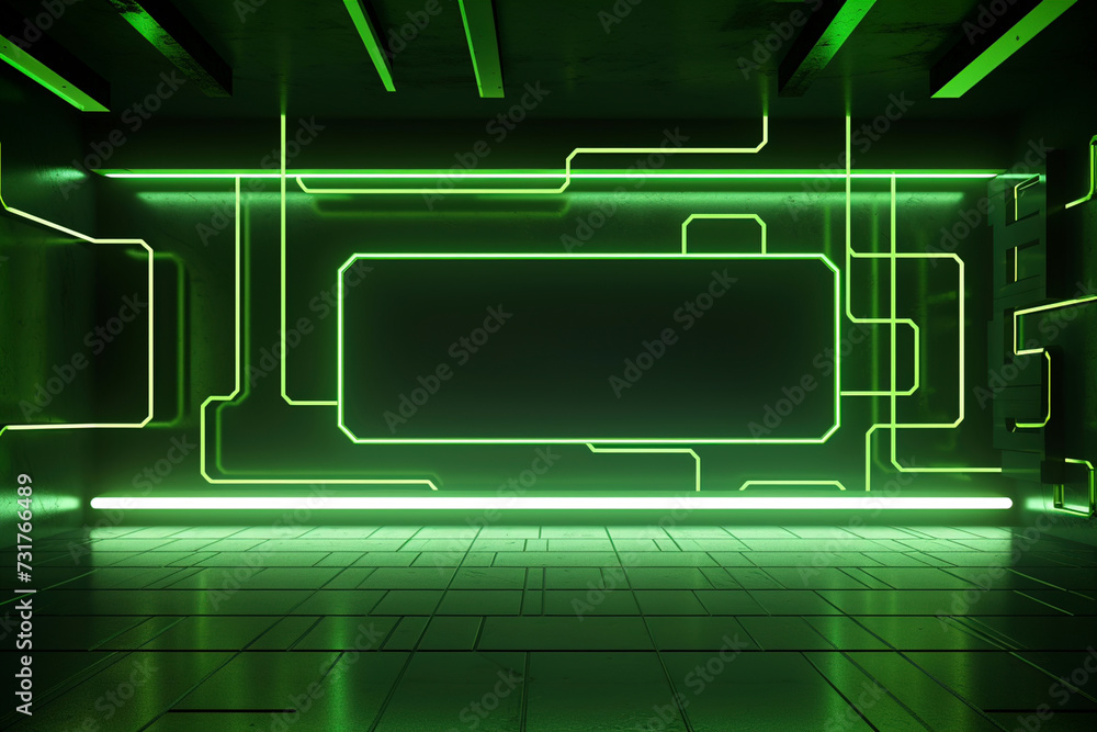 A futuristic neon green room background with dynamic lighting. (Generative AI) A futuristic neon green room background with dynamic lighting. (Generative AI)