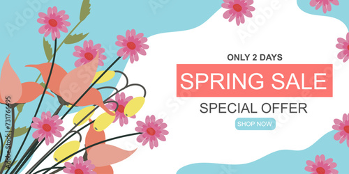 Spring Sale. Spring blooming flowers. Card. Banner
