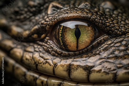Eye of a crocodile, intricate features and captivating gaze