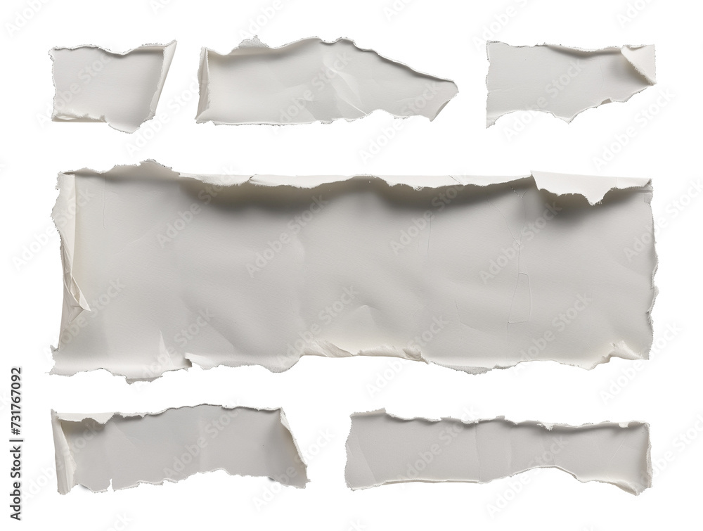 Set of torn paper tear isolated on transparent or white background, png Set of torn paper tear isolated on transparent or white background, png