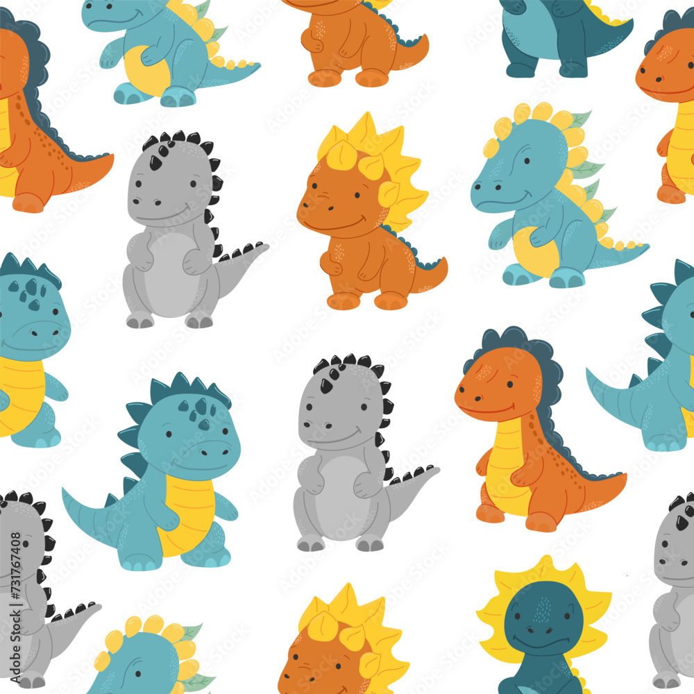 Fototapeta premium Cute dinosaur. Seamless pattern. Background. For printing on textiles, postcards.