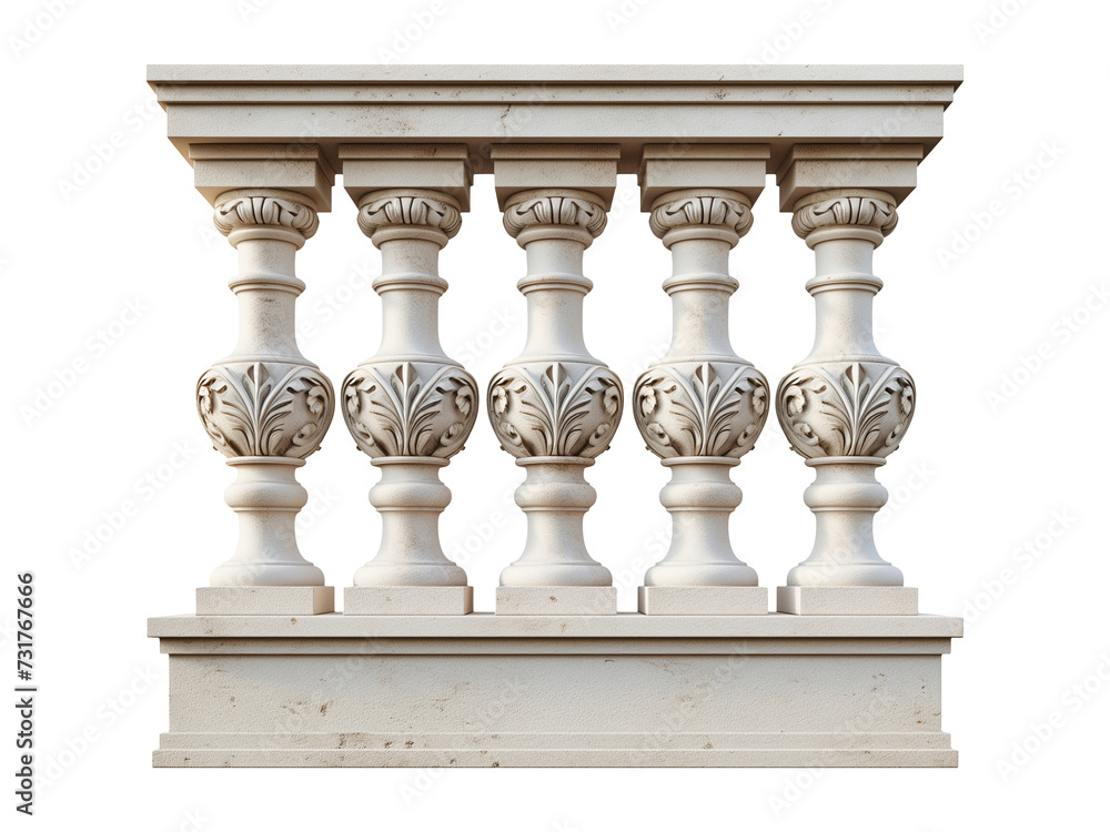 Fototapeta premium Stone balustrade isolated on transparent or white background, png