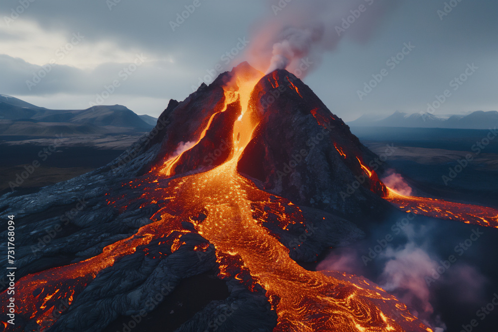 Volcano erupting  lava