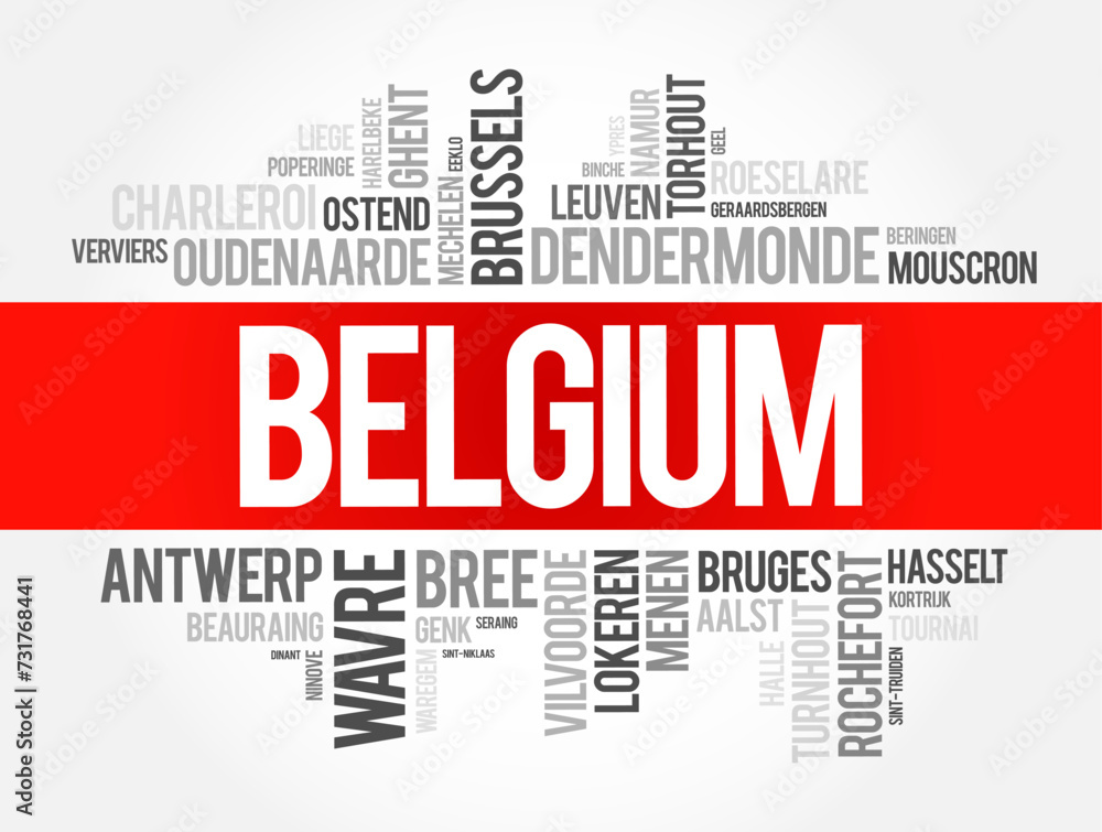 Fototapeta premium List of cities and towns in Belgium, word cloud collage, business and travel concept background