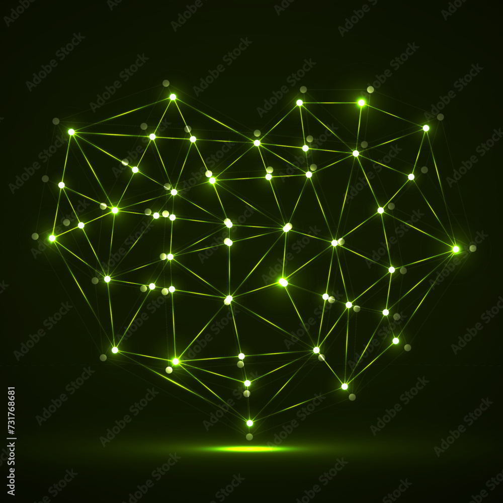 Abstract glowing polygonal heart. Valentine's day. Vector lines, dots and triangle shapes Abstract glowing polygonal heart. Valentine's day. Vector lines, dots and triangle shapes