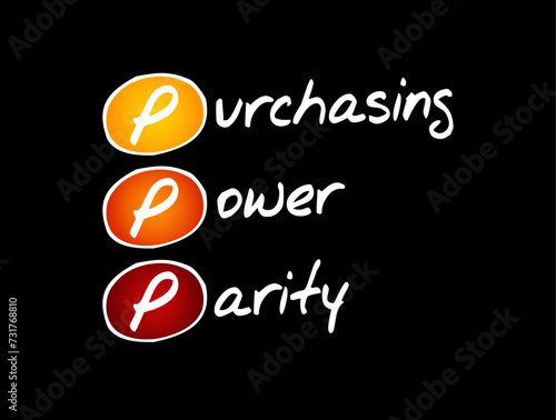 PPP Purchasing Power Parity - measurement of prices in different countries that uses the prices of specific goods, acronym text concept background