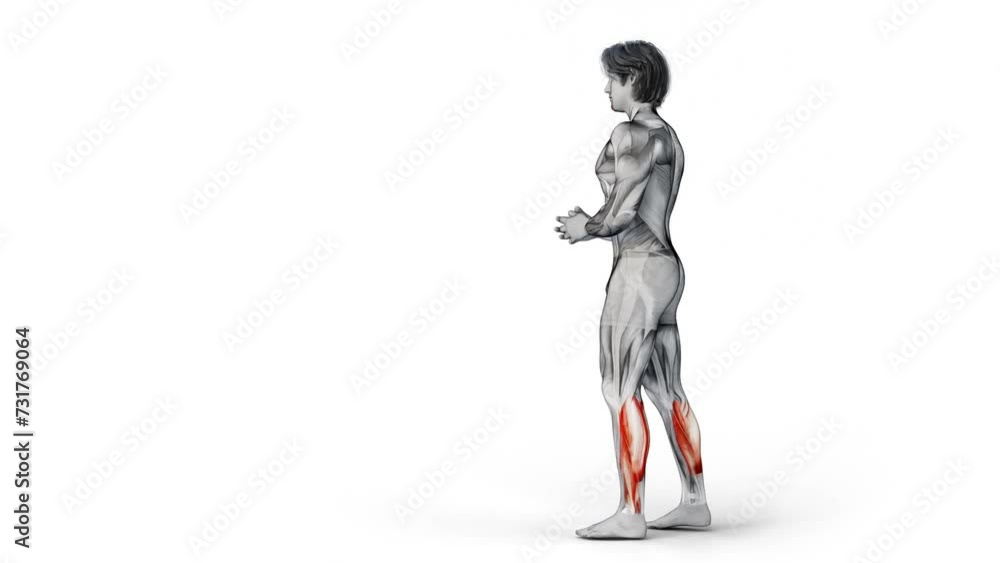Muscular character training his calf on isolated white background - illustration Muscular character training his calf on isolated white background - illustration