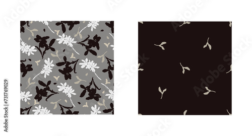 Masculine vector floral pattern with organic botanical shapes. Modern bold black white flower print, design in neutral scandi style.