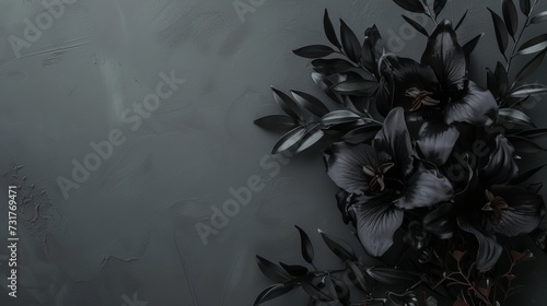 Fototapeta Naklejka Na Ścianę i Meble -  black flowers on a black background with space for text.