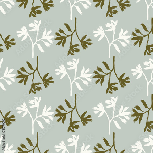 Modern botanical minimal wildflower vector pattern. Summer gender neutral pressed flower silhouette background. Simple nature floral paper cut out wallpaper for wedding, hedgerow decor repeat tile.