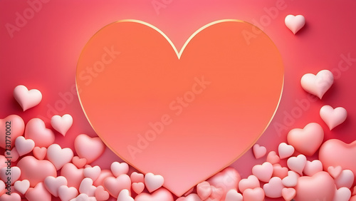 Valentine hearts background. Valentine's Day themed image in the shape of a heart with empty space, in pink and peach tones.  Postcard and background format for your ideas